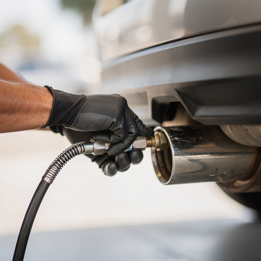 Hai's Auto Repair technician performing a smog check and emissions test in San Diego